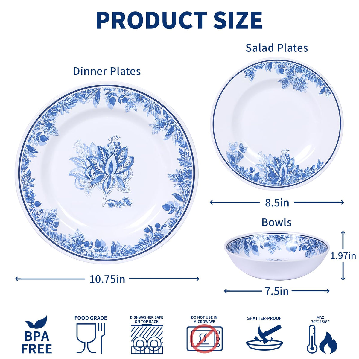 12 Pc Floral Melamine Dinnerware Set E75421