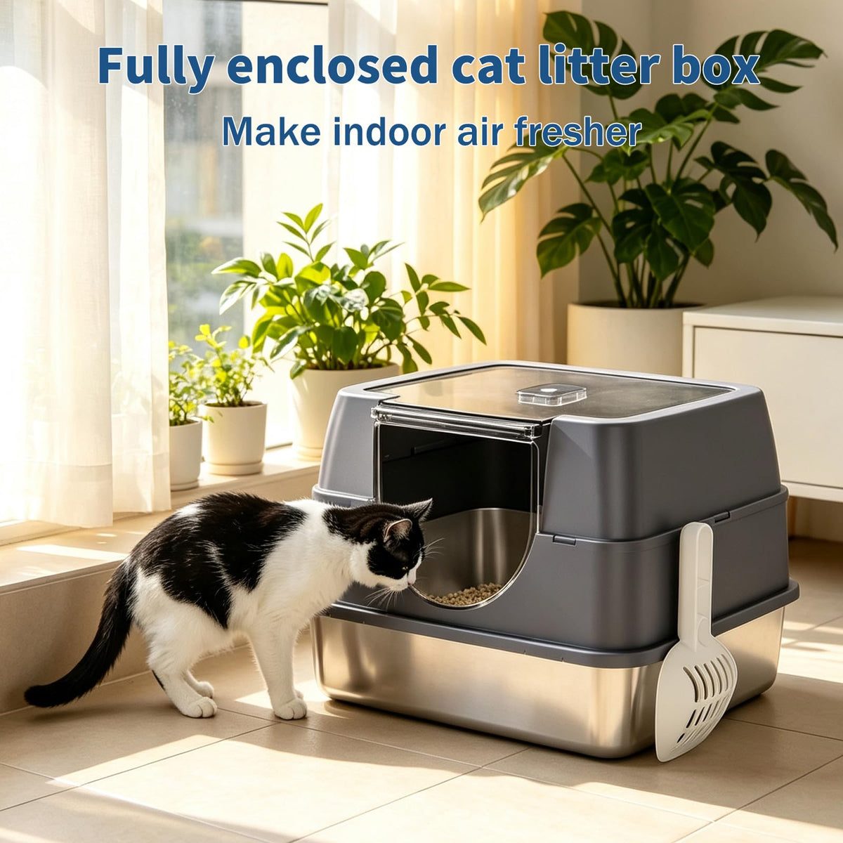 Fully Enclosed Stainless Steel Cat Litter Box G129
