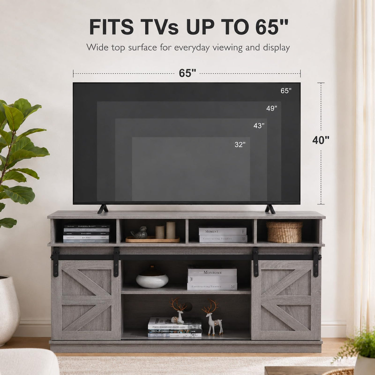 Grey TV Stand with Storage for 65 Inch TV N3695