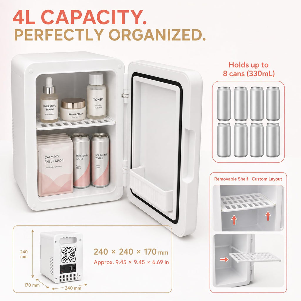 4 Liter Mini Skincare Fridge with Dimmable LED Mirror A894