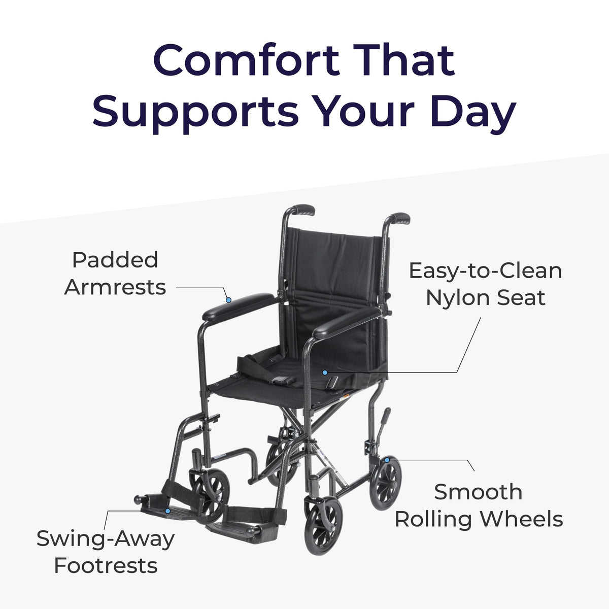 Folding Transport Wheelchair with Swing-Away Footrest L521