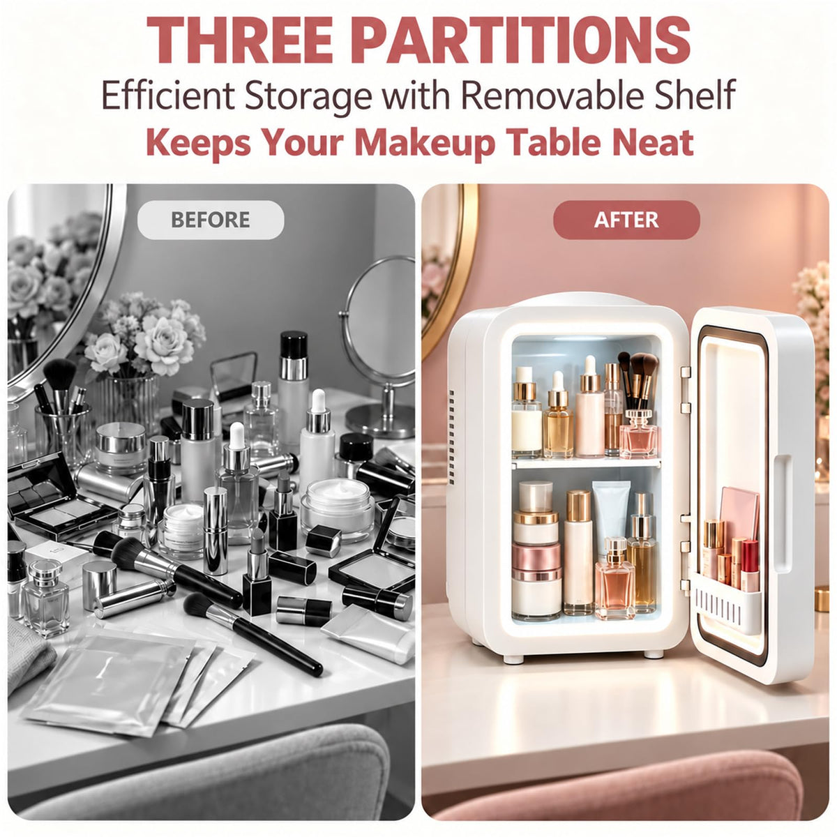 4 Liter Mini Skincare Fridge with Dimmable LED Mirror A894