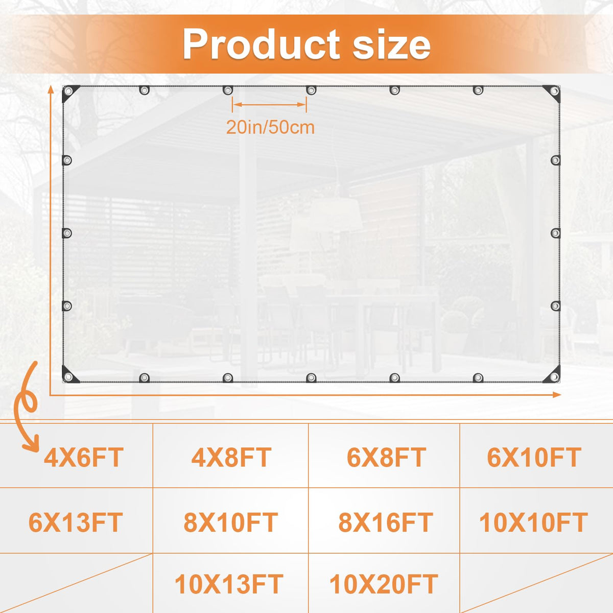 10’ x 13’ Clear Heavy Duty Waterproof Vinyl Tarp with Grommets B45467
