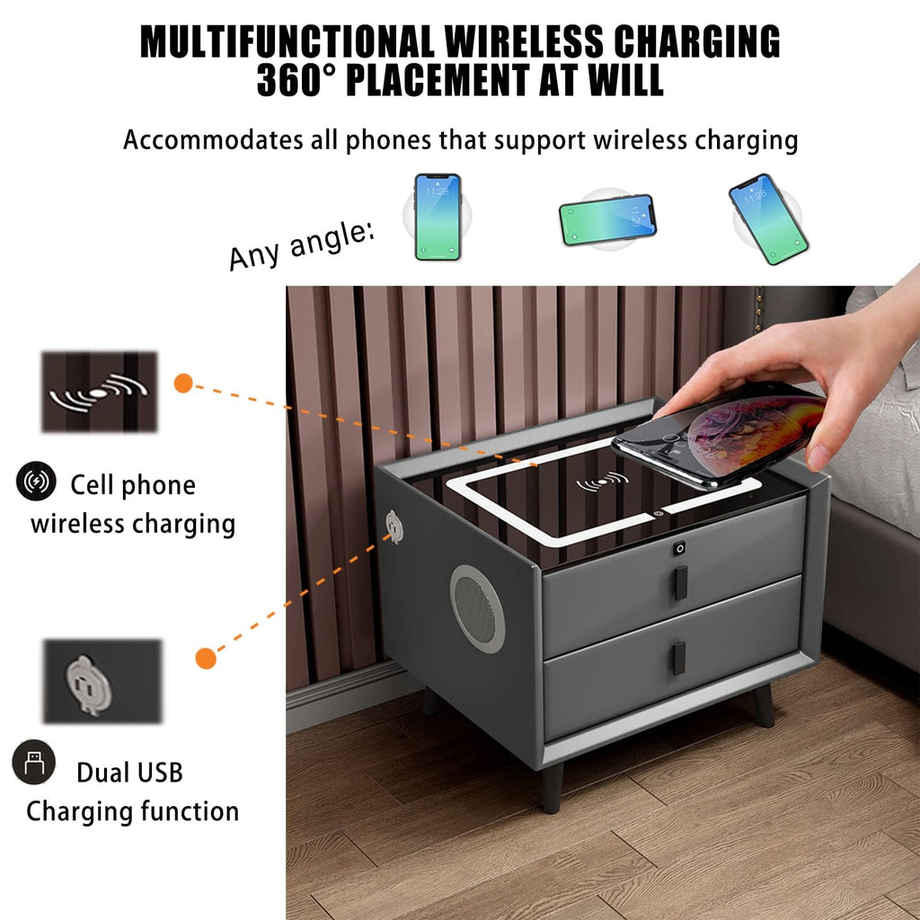 Gray 3 Drawer Smart Bedside Table R515