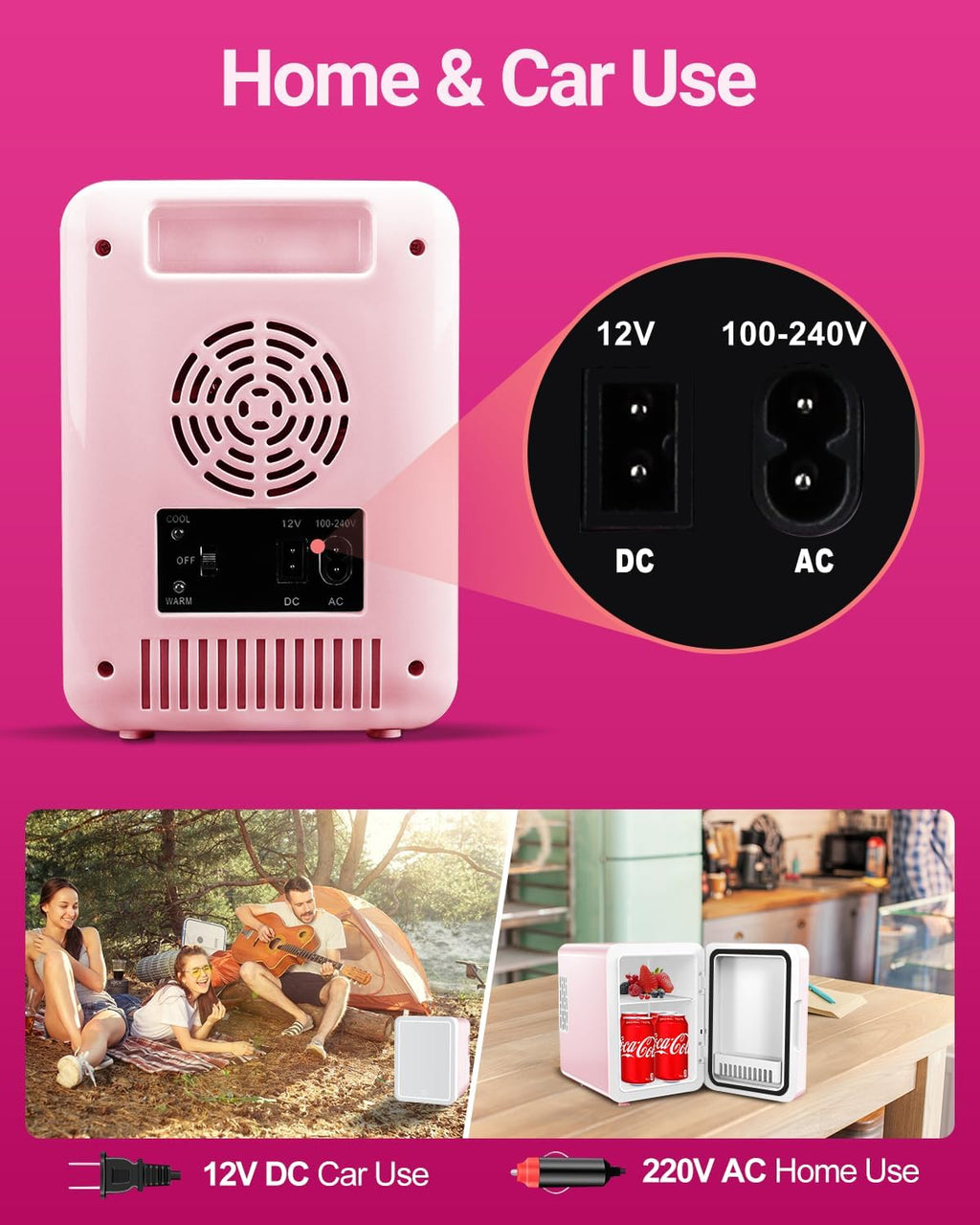 4-Liter Pink Portable Mini Fridge with Mirrored Door B6978