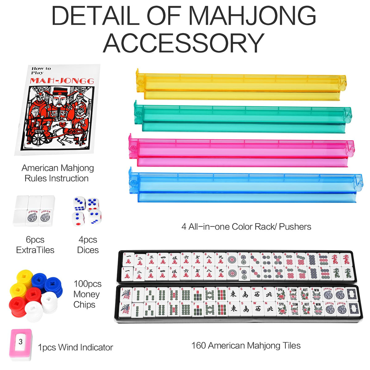 American Mahjong Set with 4 Rack Pushers & Carry Bag Y747953