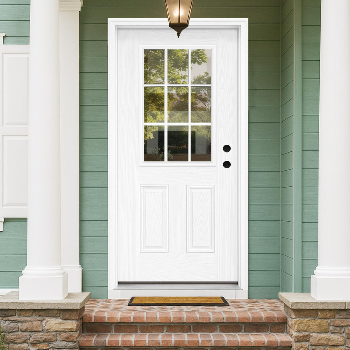 Fiberglass Exterior Door with Brickmould, 36 x 80 Left Hand Inswing 9 Lite Glass D39828