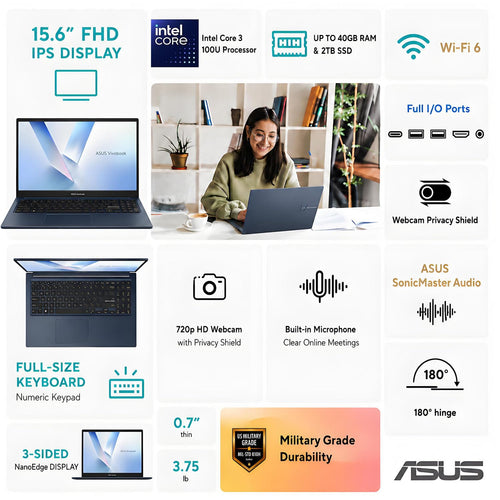15.6" FHD IPS Laptop, 16GB DDR5 RAM, 256GB SSD, Windows 11 Home D26579