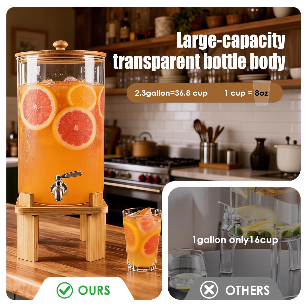 2.3 Gallon Glass Beverage Dispenser with Spigot J9296