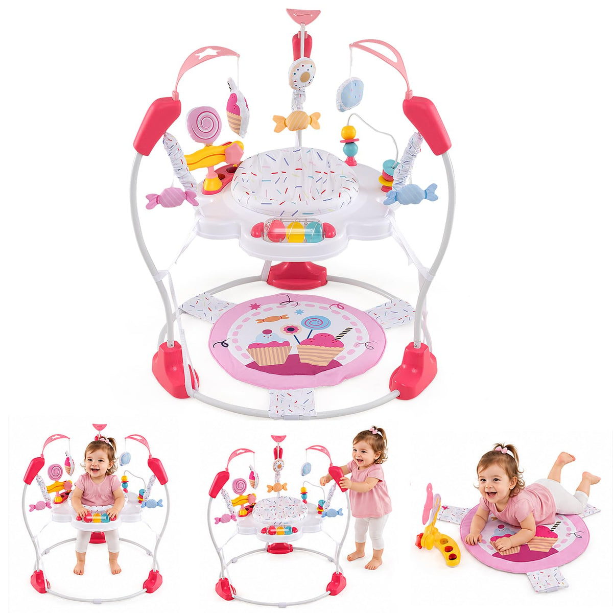 Pink Baby Bouncer Activity Center with Music Lights and Sounds L25951