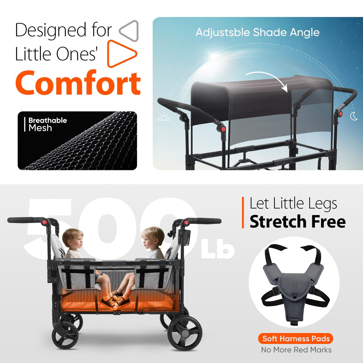 4-in-1 Wagon Stroller with Convertible Seats and Canopy F428331