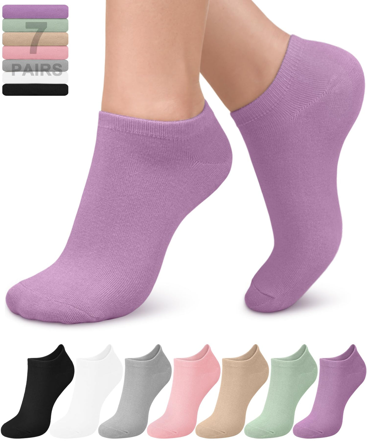 Women's Bamboo Viscose No Show Ankle Socks 7 Pairs R21023