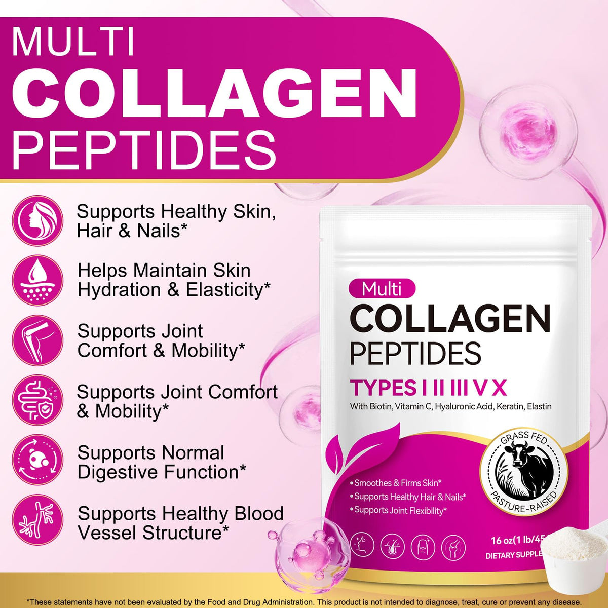 Collagen Peptides Powder, Unflavored Hydrolyzed Protein, 16 oz N9640
