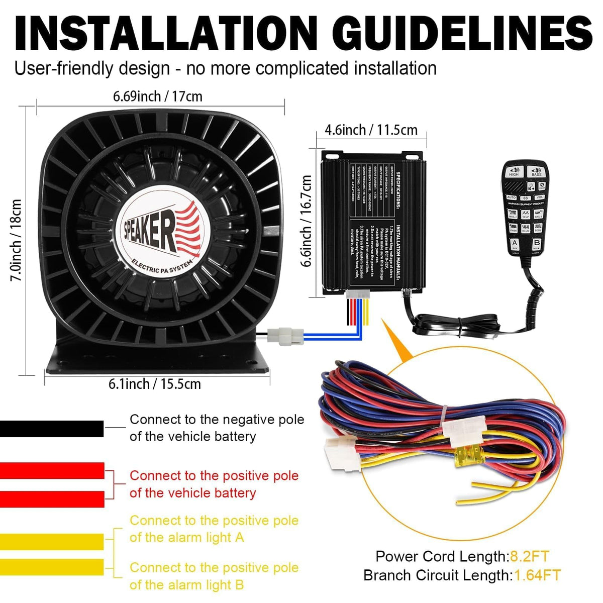 200W Multi-Tones Emergency Siren Speaker Kit with Handheld Microphone C161954