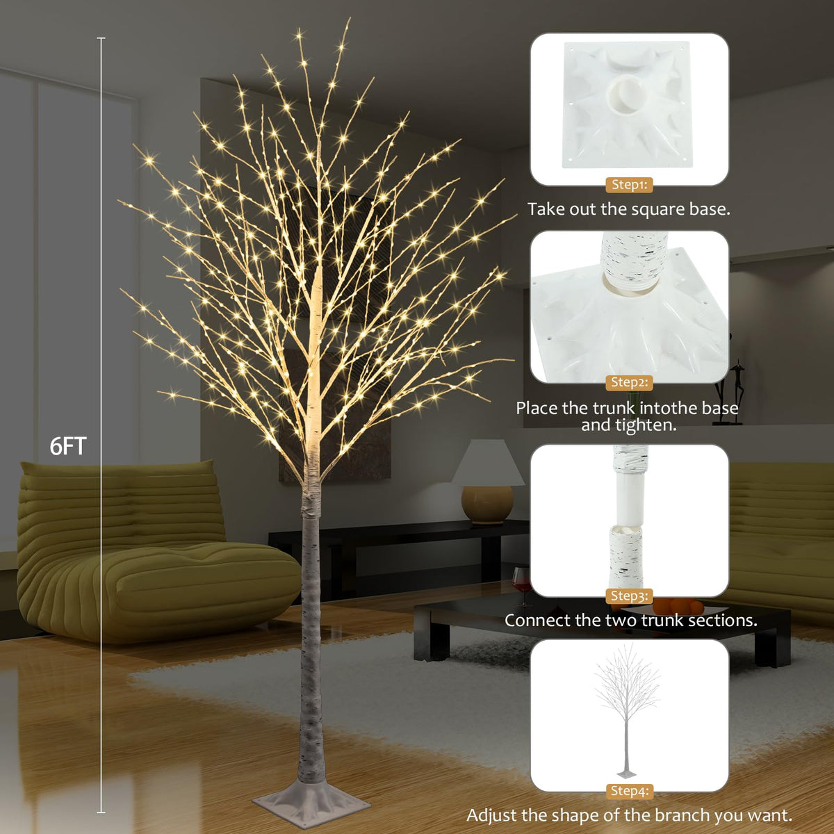6FT Lighted Birch Tree 500 LED Warm White A81454