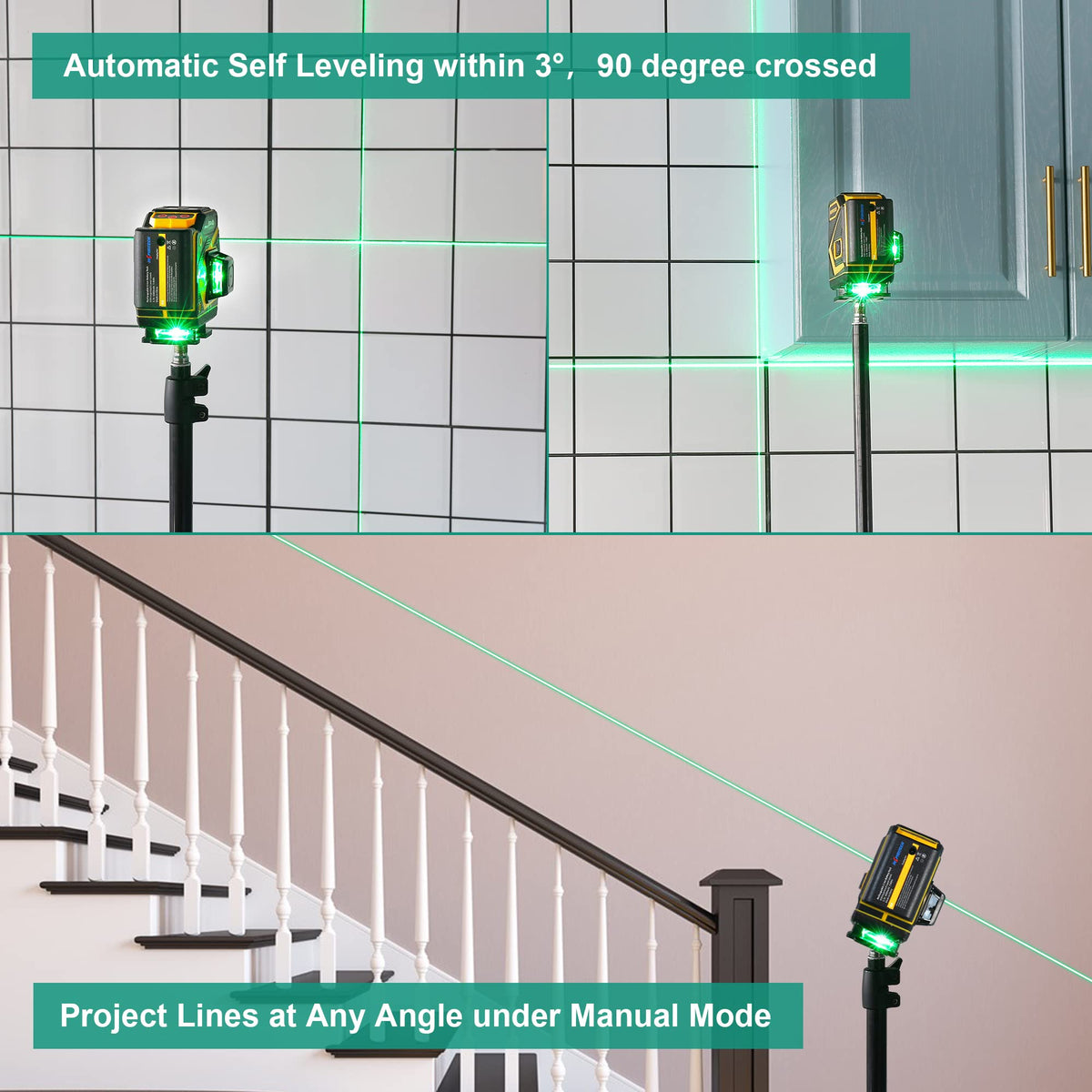 Self Leveling 3x360 Green Beam Laser Level B433472