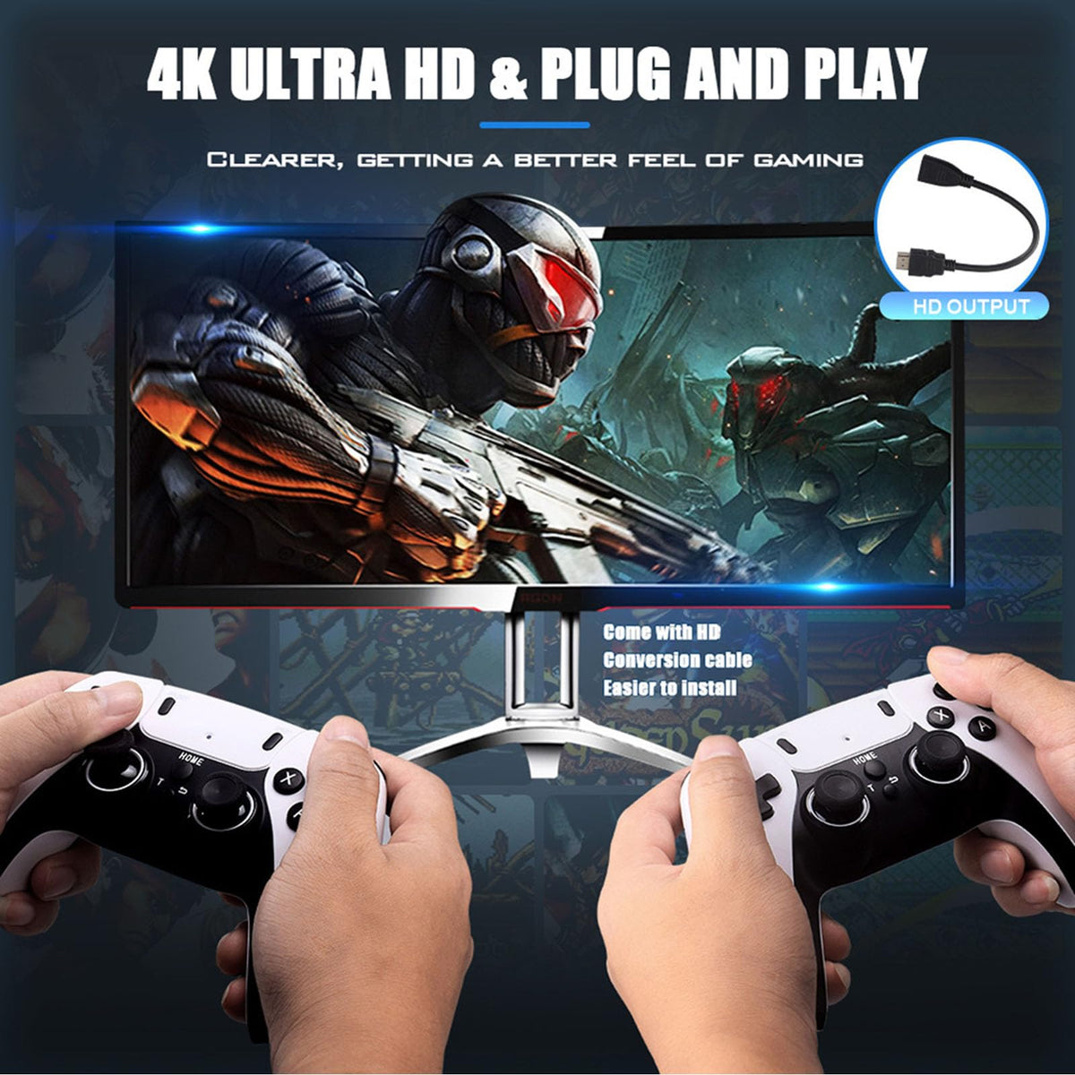 Wireless Retro Game Stick with 20000+ Classic Games, 4K HDMI, Dual 2.4G Controllers, 128GB M56618