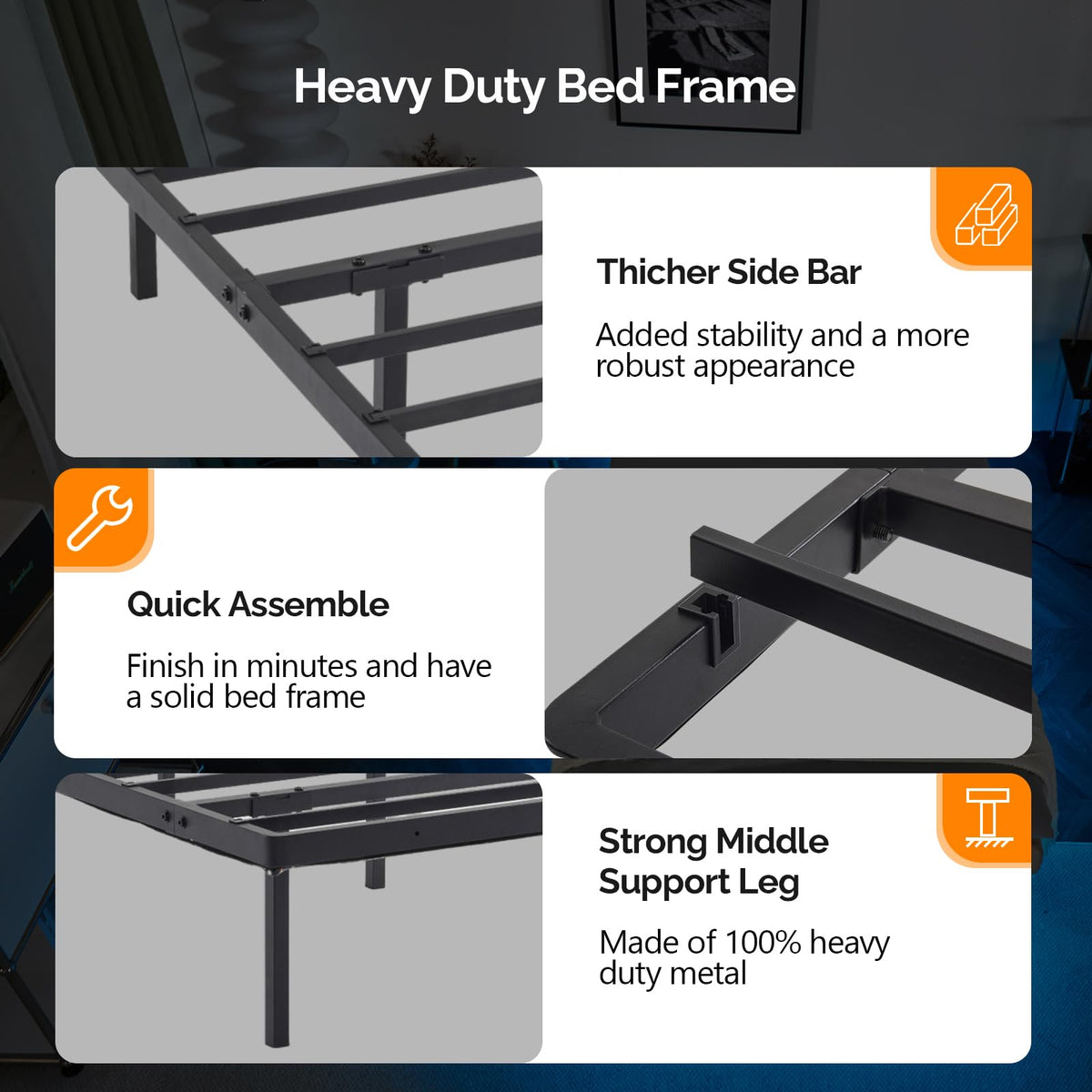 14 Inch Full Floating Bed Frame with USB Charging Station and LED Lights Q118473