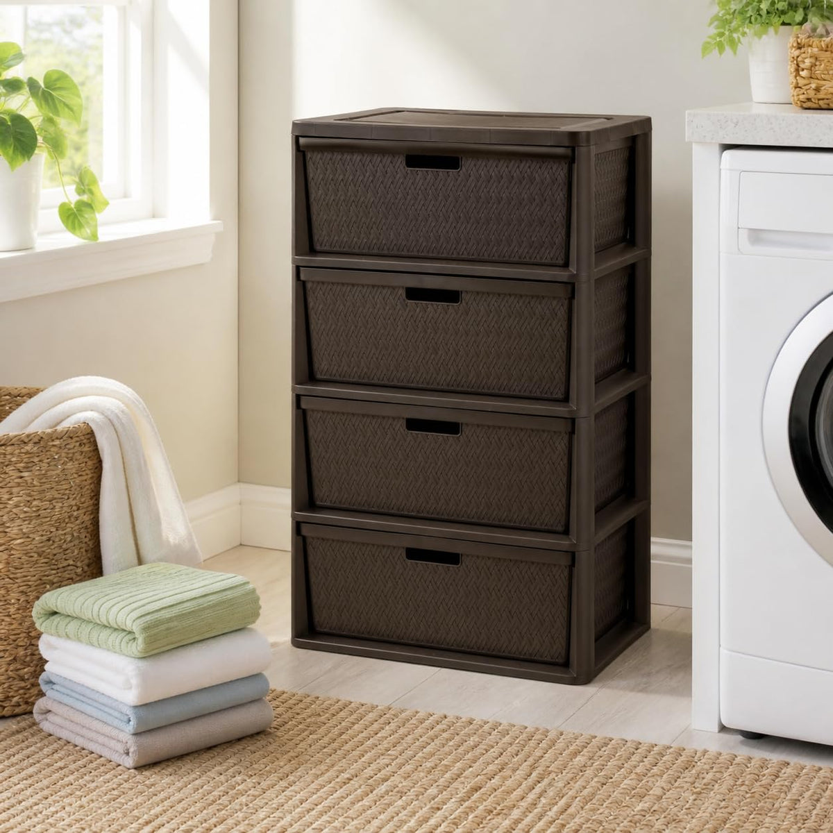Brown 4 Drawer Plastic Storage Tower M4761