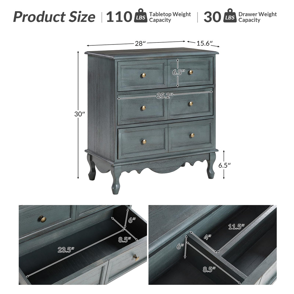 Blue 3-Drawer Nightstand with Charging Station T44979