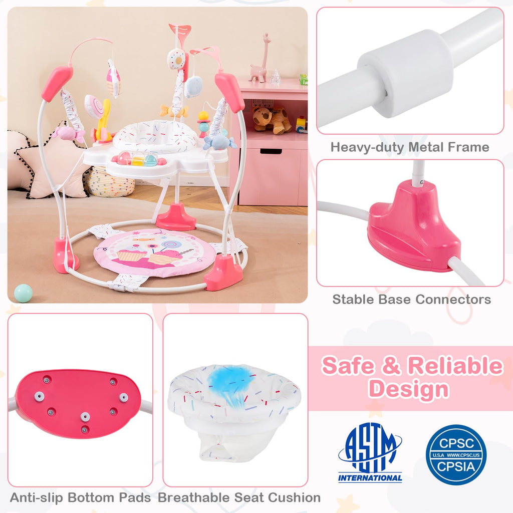 Pink Baby Bouncer Activity Center with Music Lights and Sounds L25951