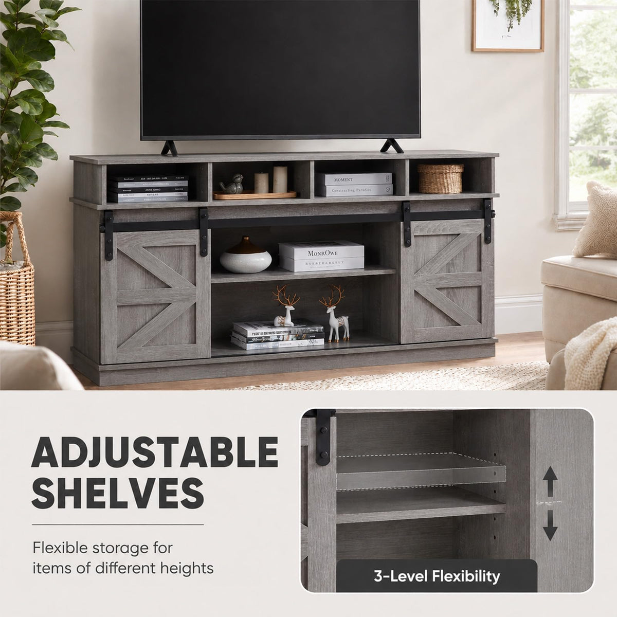 Grey TV Stand with Storage for 65 Inch TV N3695