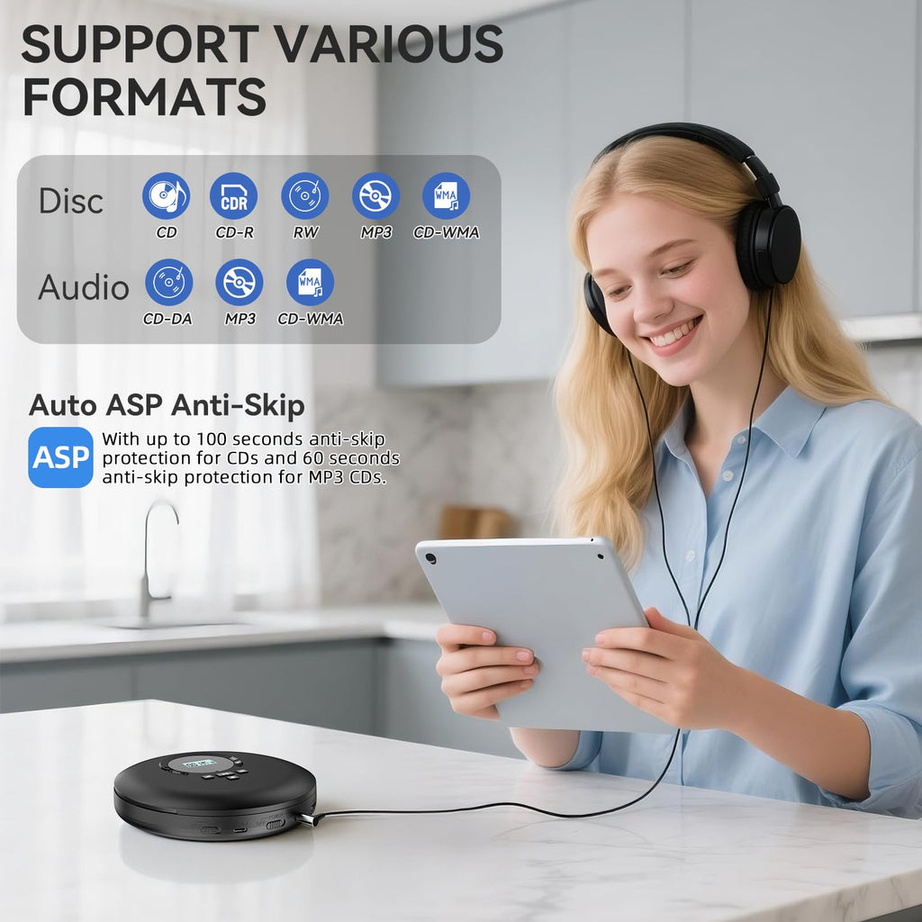 Portable CD Player with Headphones LCD Display Z9384