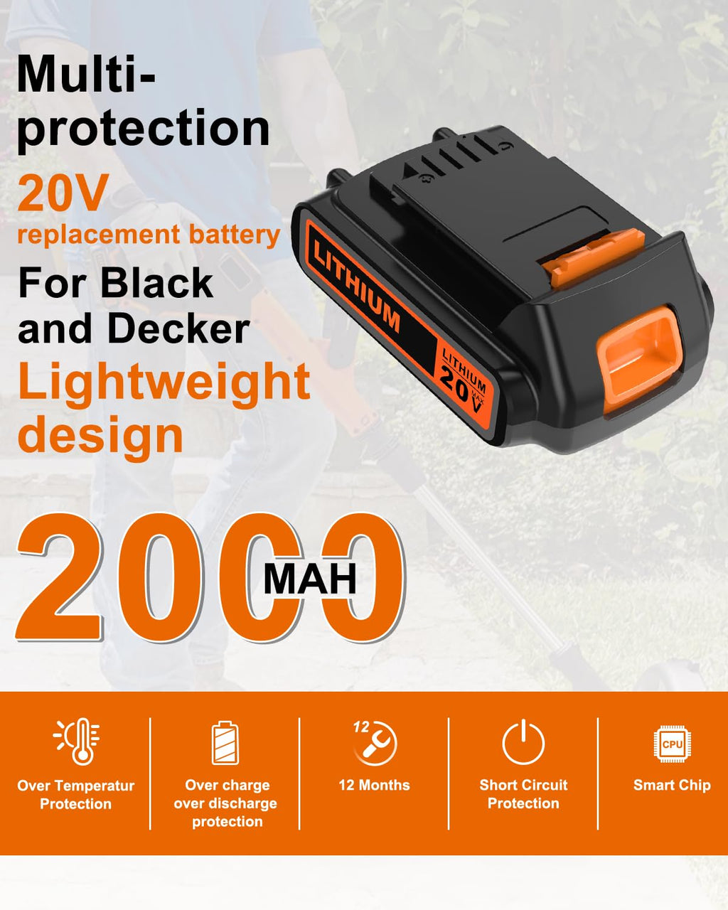 20 Volt MAX 2.0Ah Lithium Ion Replacement Battery A7572
