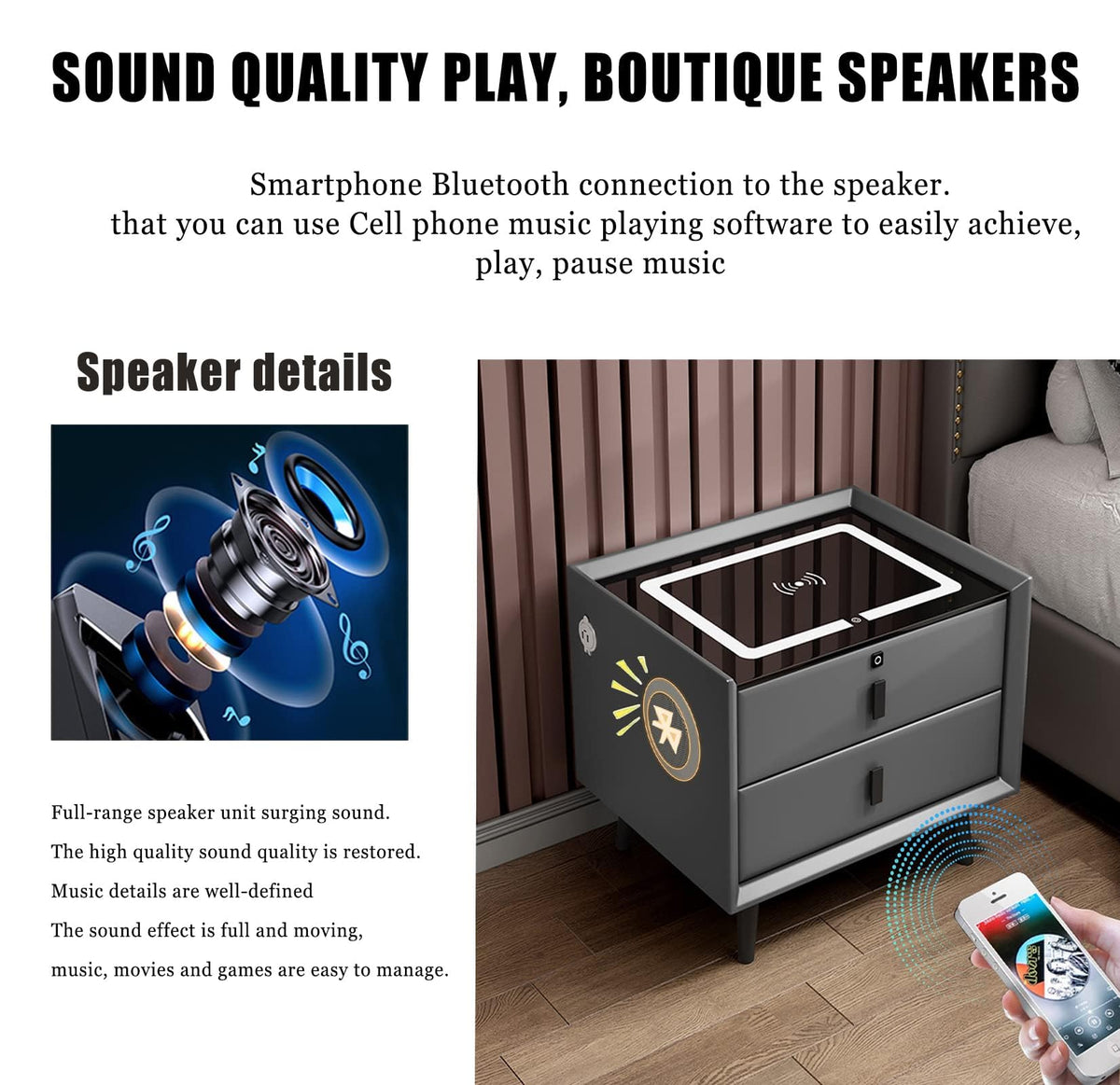 Gray 3 Drawer Smart Bedside Table R515