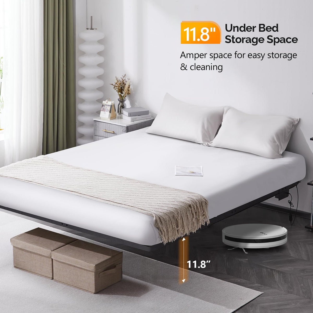14 Inch Full Floating Bed Frame with USB Charging Station and LED Lights Q118473