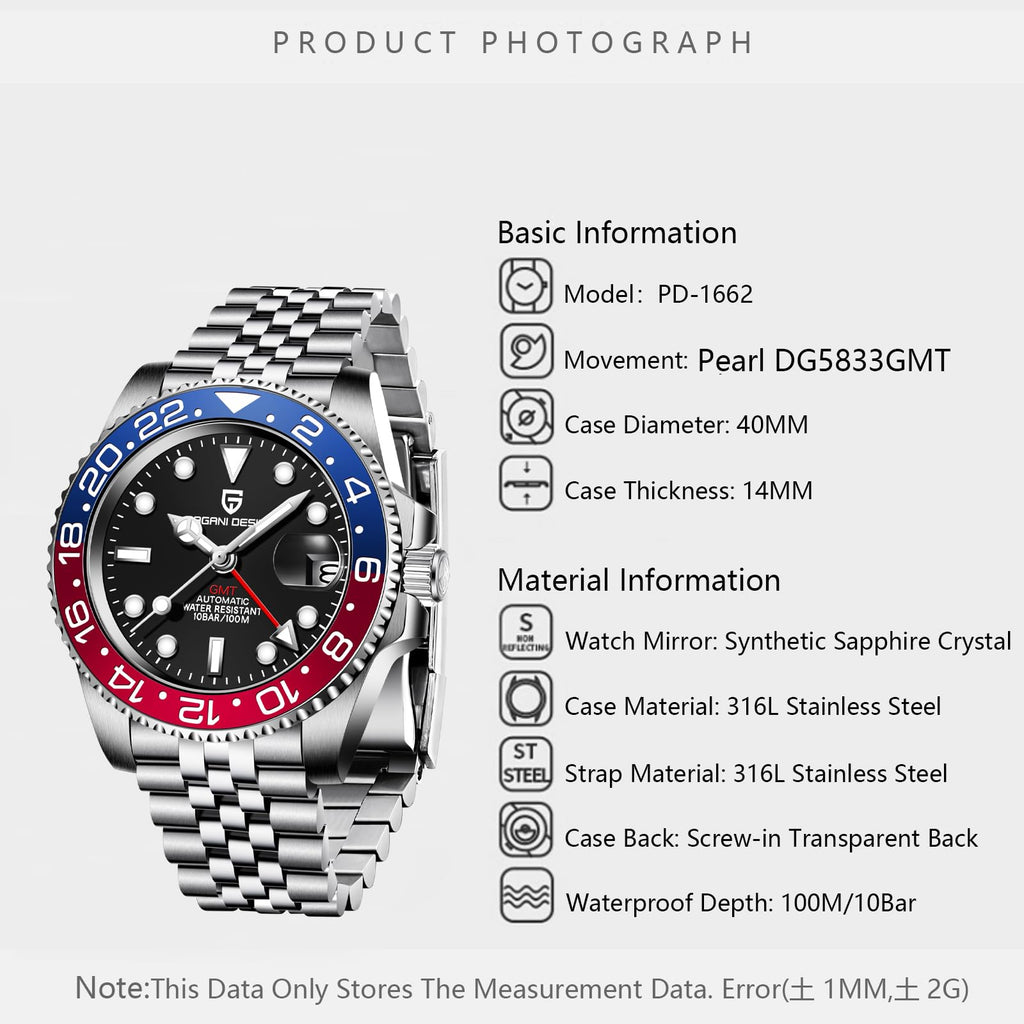 Automatic 40MM Date 100M Waterproof Stainless Steel Sapphire Glass Men Watch S599004