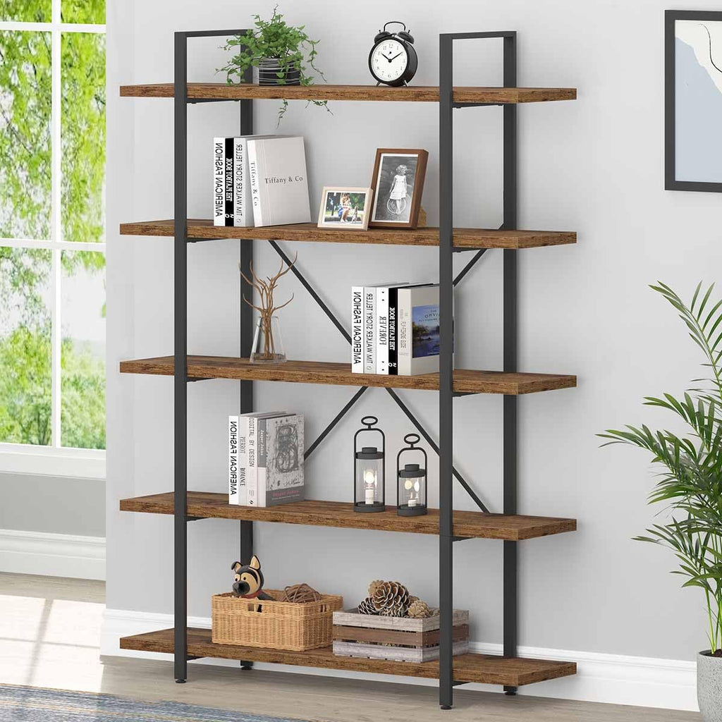 Rustic Brown 5 Shelf Wood Bookshelf M8673