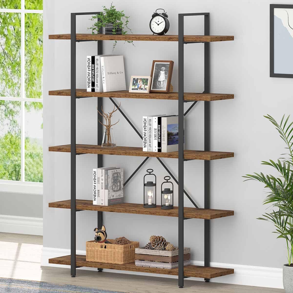 Rustic Brown 5 Shelf Wood Bookshelf M8673