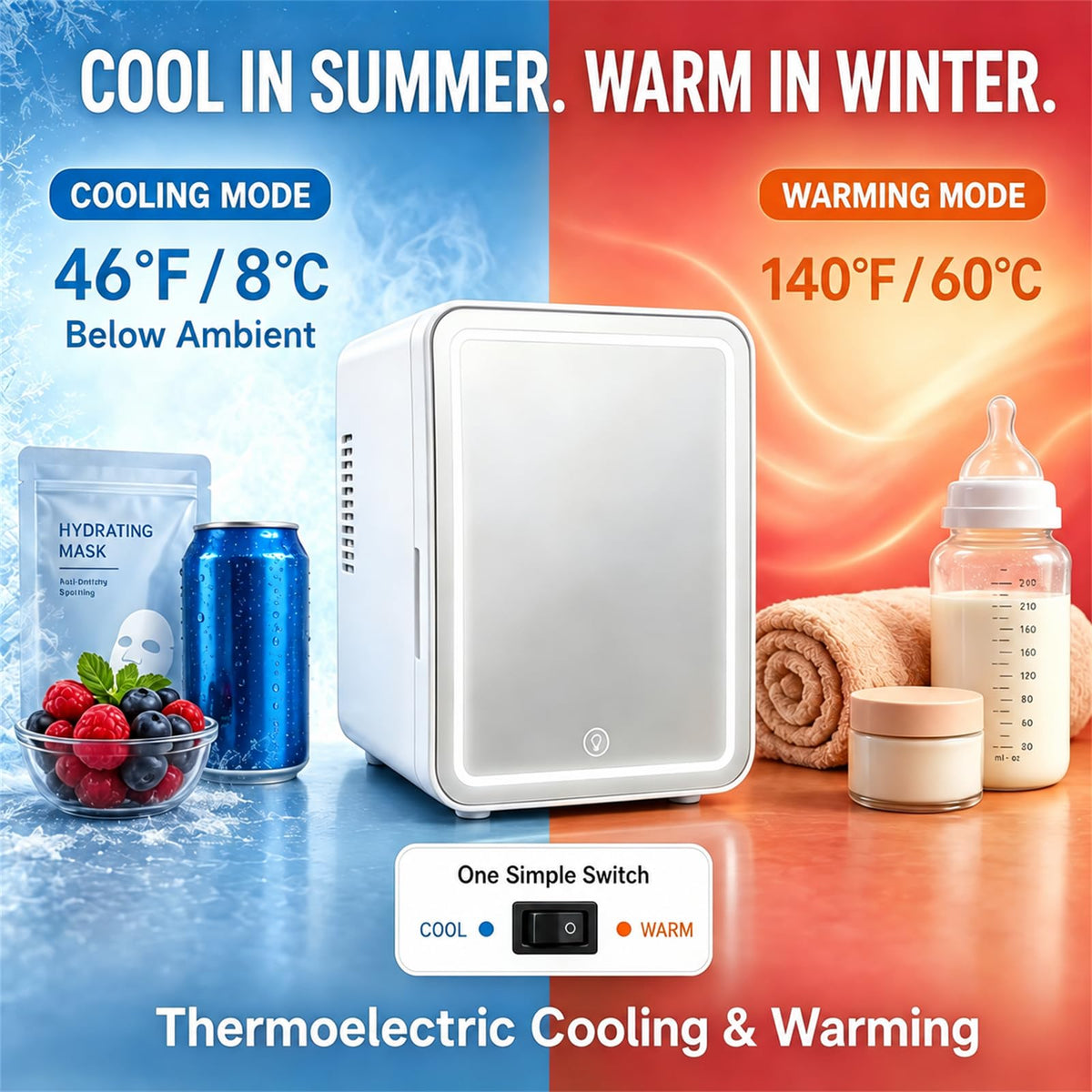 4 Liter Mini Skincare Fridge with Dimmable LED Mirror A894