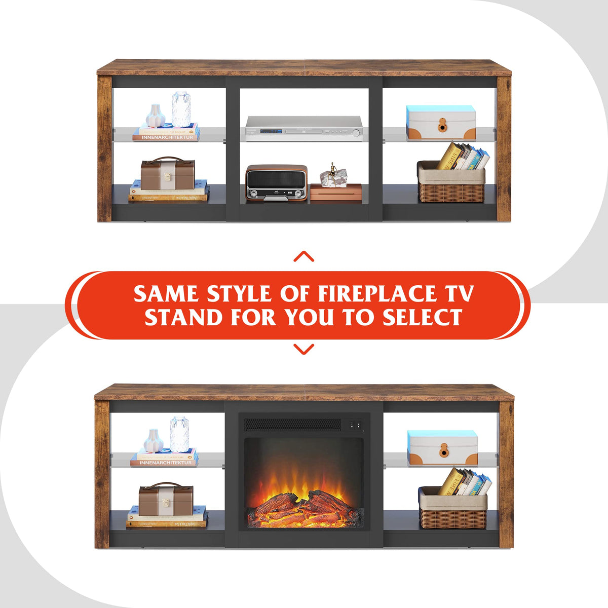 Rustic Brown 58-Inch TV Stand with Adjustable Glass Shelves N5060