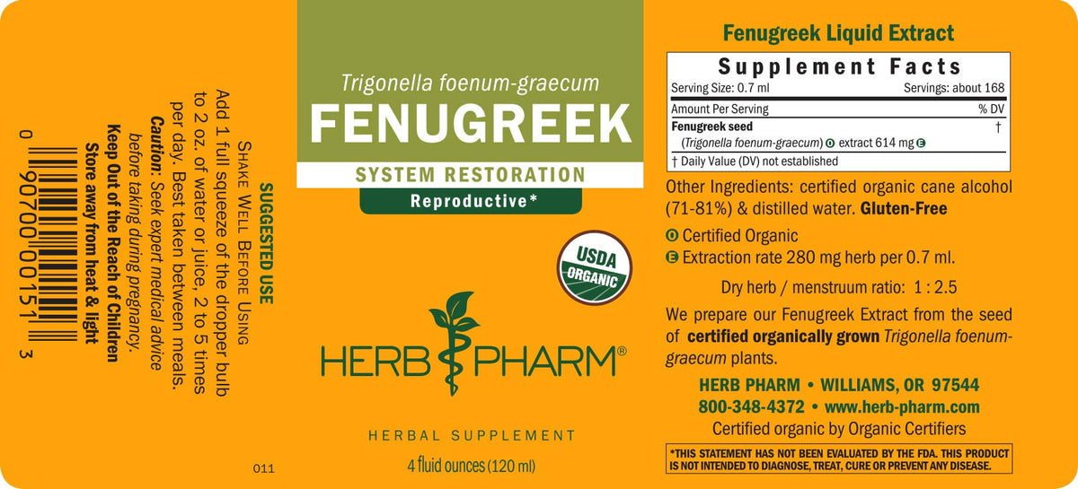 Organic Fenugreek Liquid Extract 4 Ounce U764