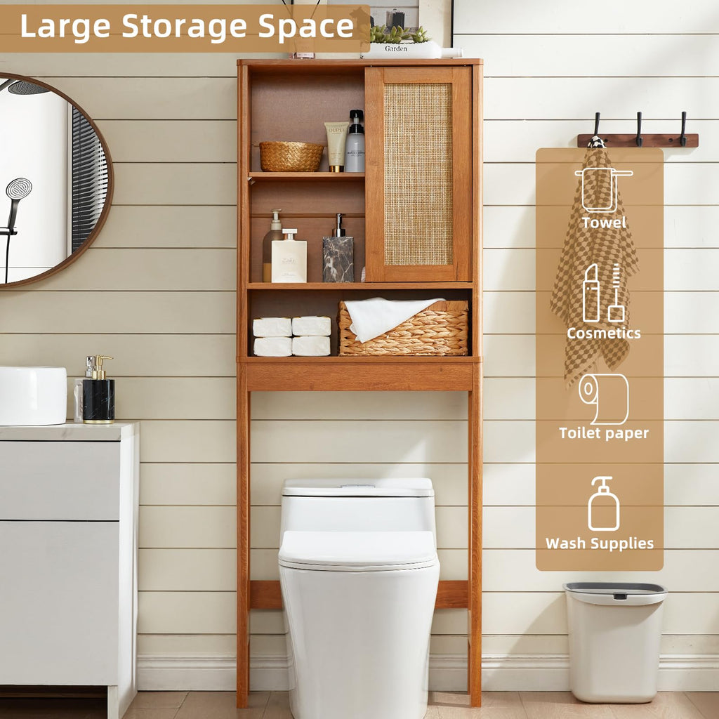 68" Over the Toilet Storage Cabinet with Rattan Sliding Door Y301