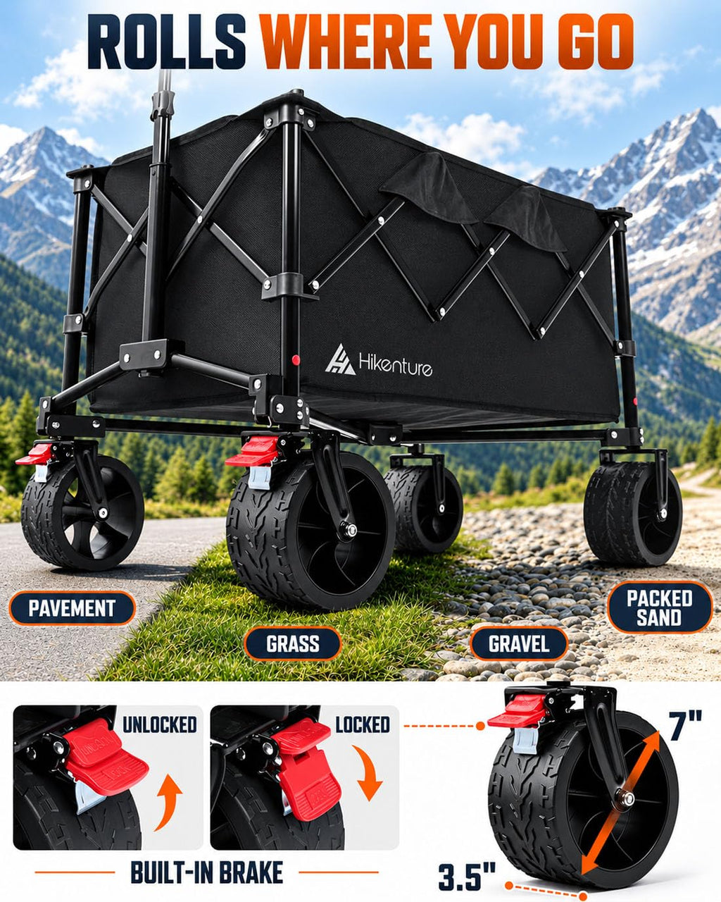Foldable Beach Wagon with Big Wheels N779568