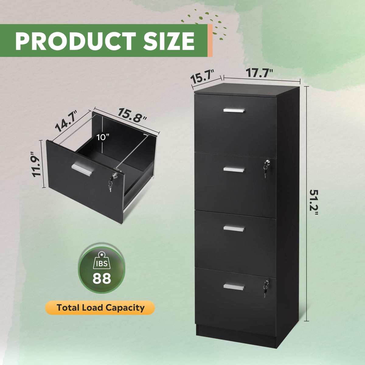 4 Drawer Wood File Cabinet with Lock O44089