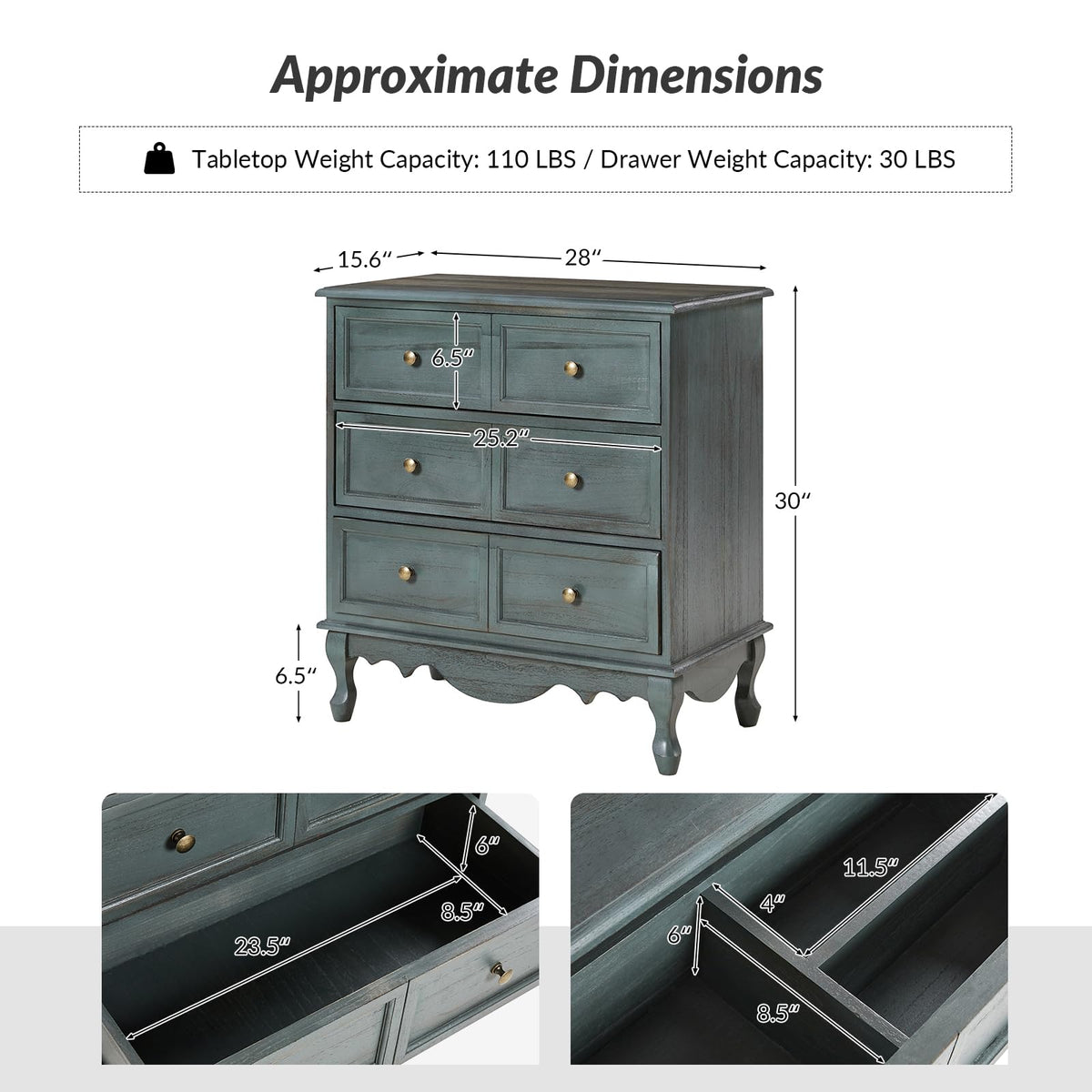 Blue 3-Drawer Nightstand with Charging Station T44979