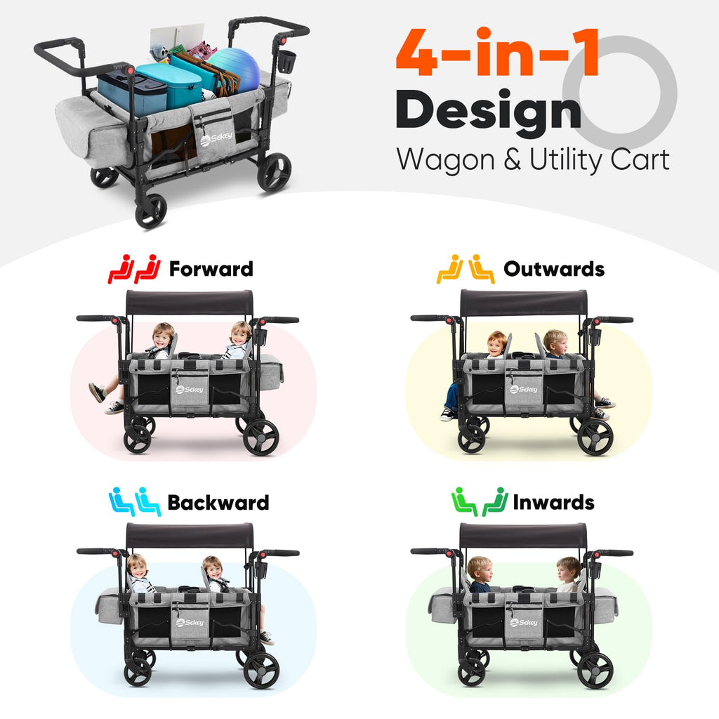4-in-1 Wagon Stroller with Convertible Seats and Canopy F428331