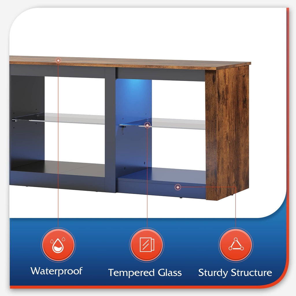 Rustic Brown 58-Inch TV Stand with Adjustable Glass Shelves N5060