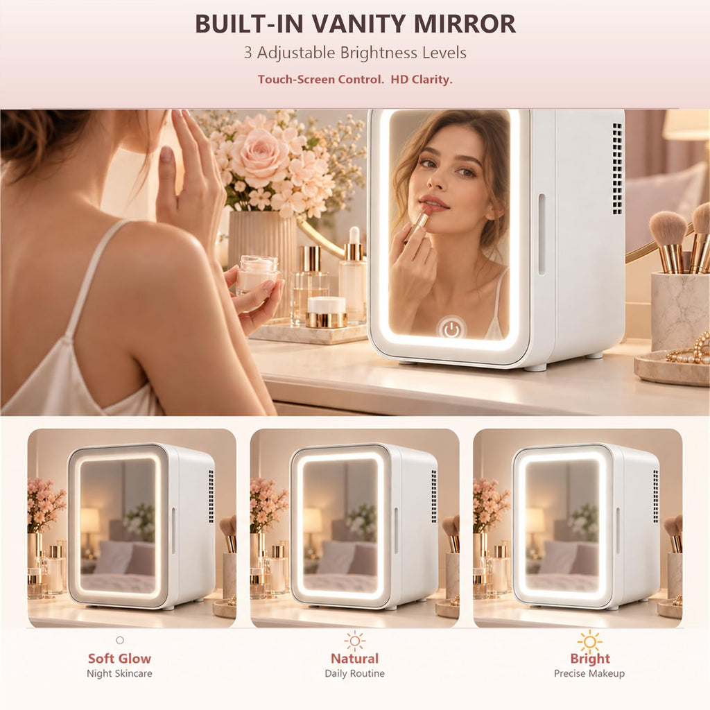 4 Liter Mini Skincare Fridge with Dimmable LED Mirror A894