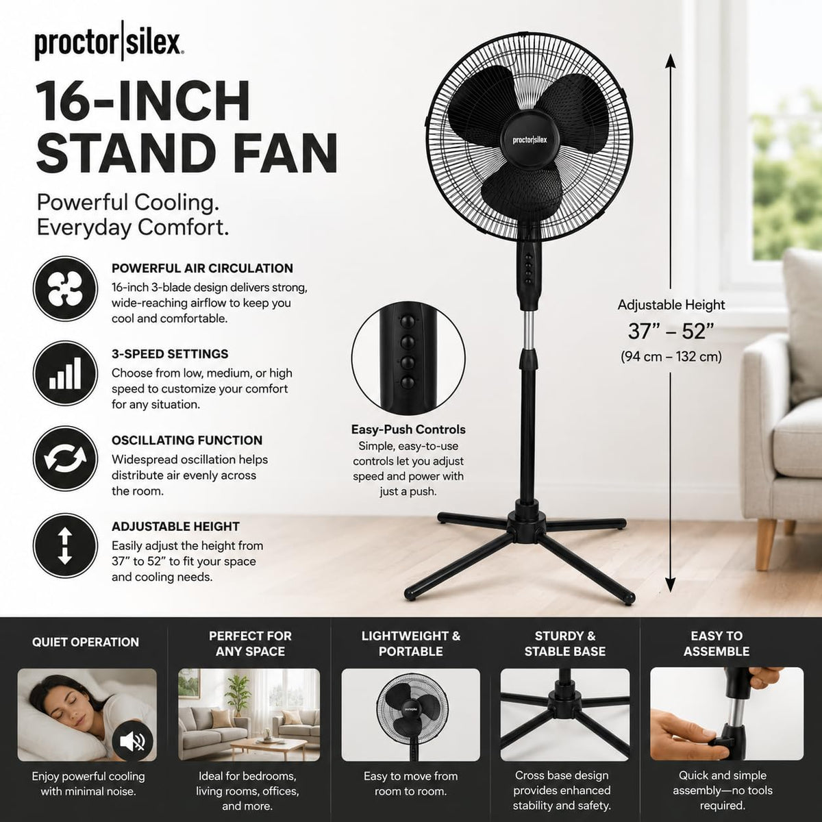 16-Inch 3-Speed Oscillating Pedestal Fan N267066