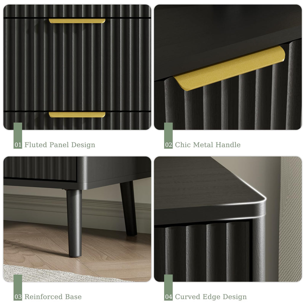 Black 9 Drawer Fluted Wood Dresser N273970