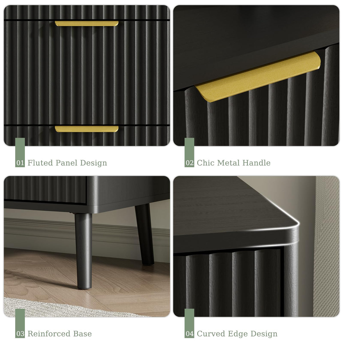 Black 9 Drawer Fluted Wood Dresser N273970
