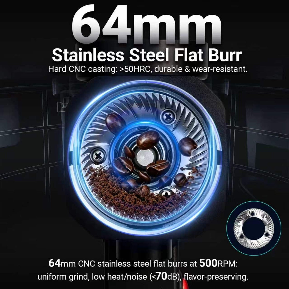 64mm Flat Burr Coffee Grinder with 35 Grind Settings U3887