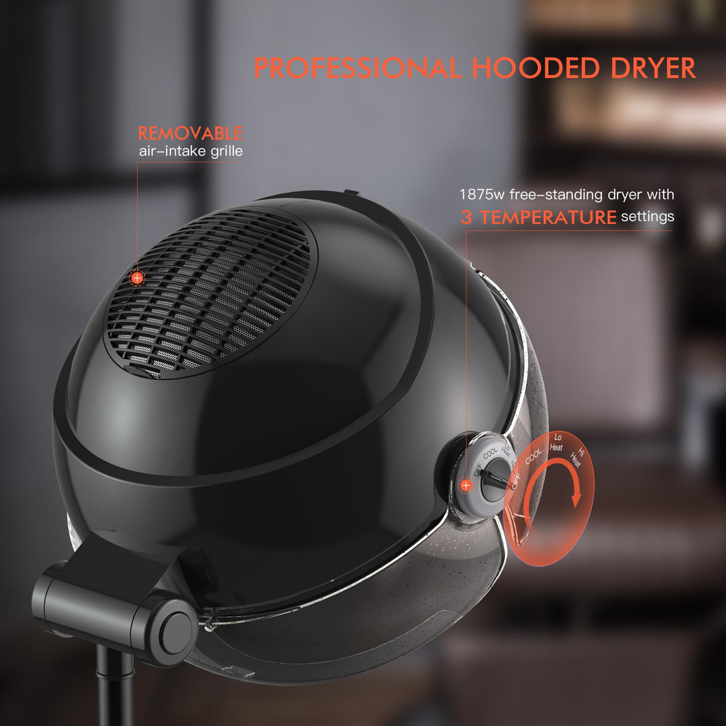 Black Portable Standing Hooded Hair Dryer T155329