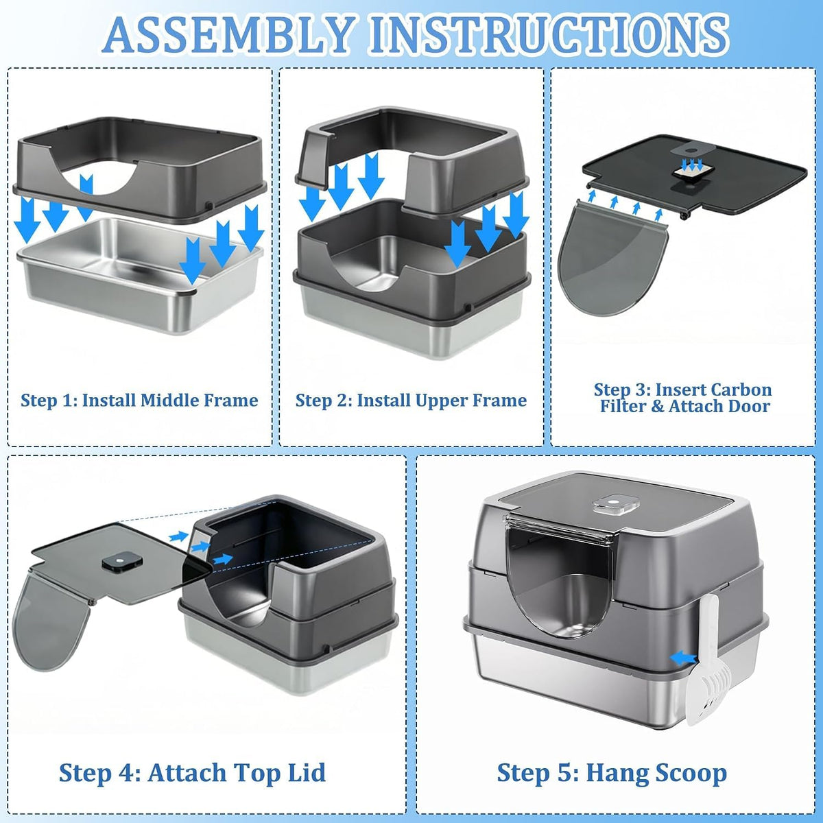 Fully Enclosed Stainless Steel Cat Litter Box G129