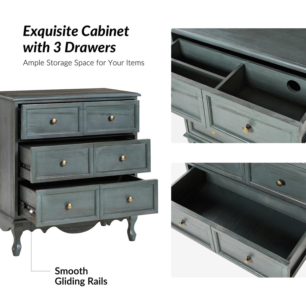 Blue 3-Drawer Nightstand with Charging Station T44979